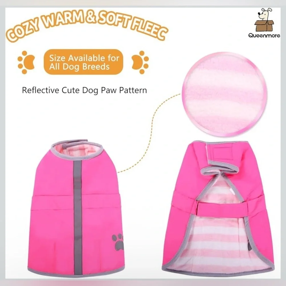 Cold Weather Dog Coats Reversible Fleece Vest Waterproof Large Pink